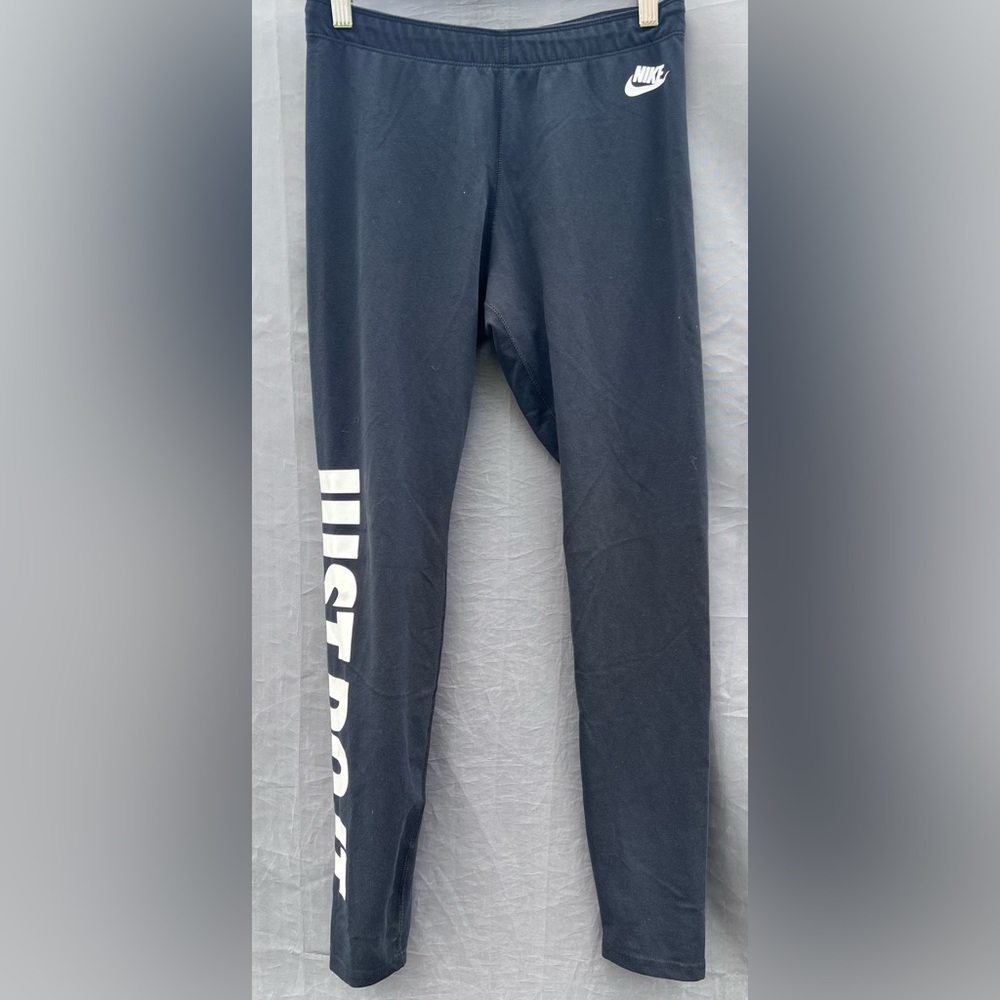 💚 Nike Womens Just Do It Graphic Leggings‎ Black Slim Fit Activewear Size Medium